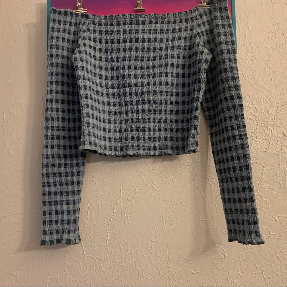 Wild fable plaid off shoulder crop top Sz Med